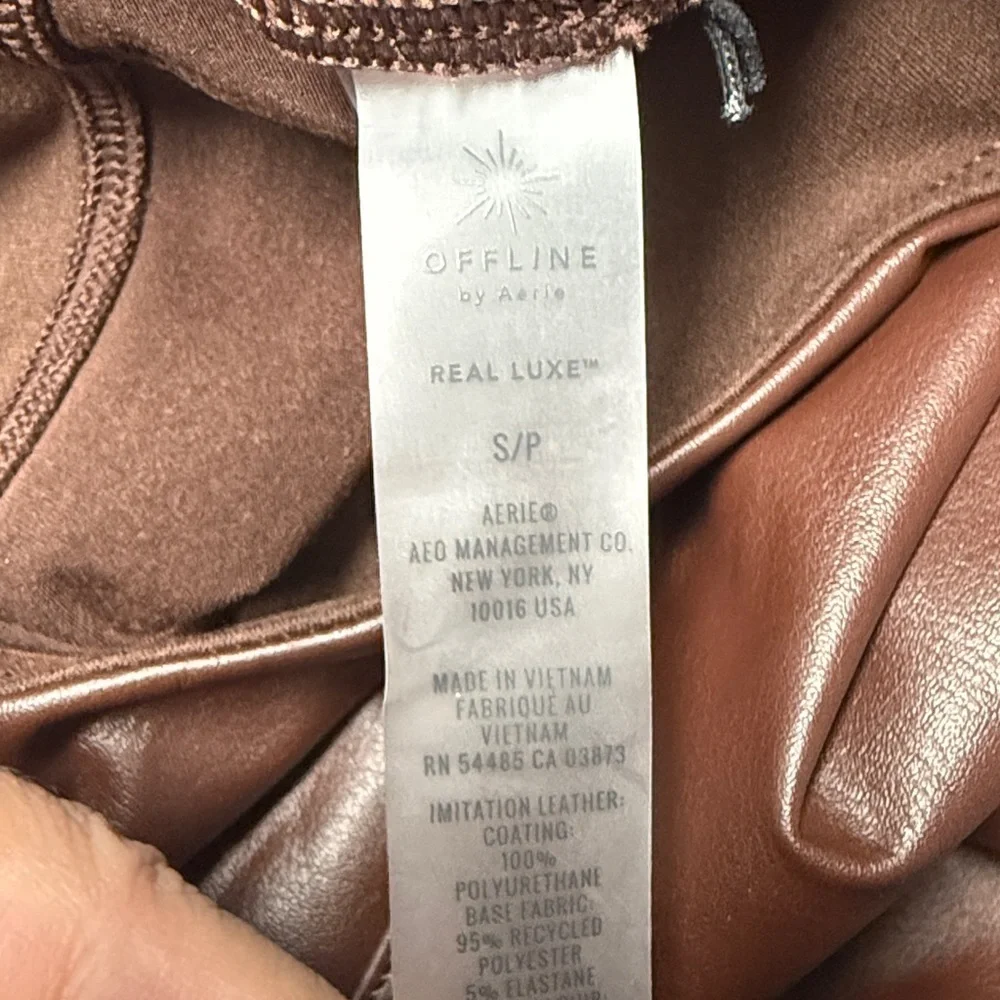Aerie Offline Faux Leather Brown Leggings - Picture 4 of 6